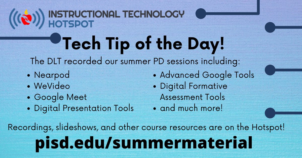 pisdtech's tweet photo. Check out the DLT's tech tip of the day!

All our summer PD sessions are published online! 

https://t.co/cOHZFvwN35 https://t.co/zSUPsBZpb0