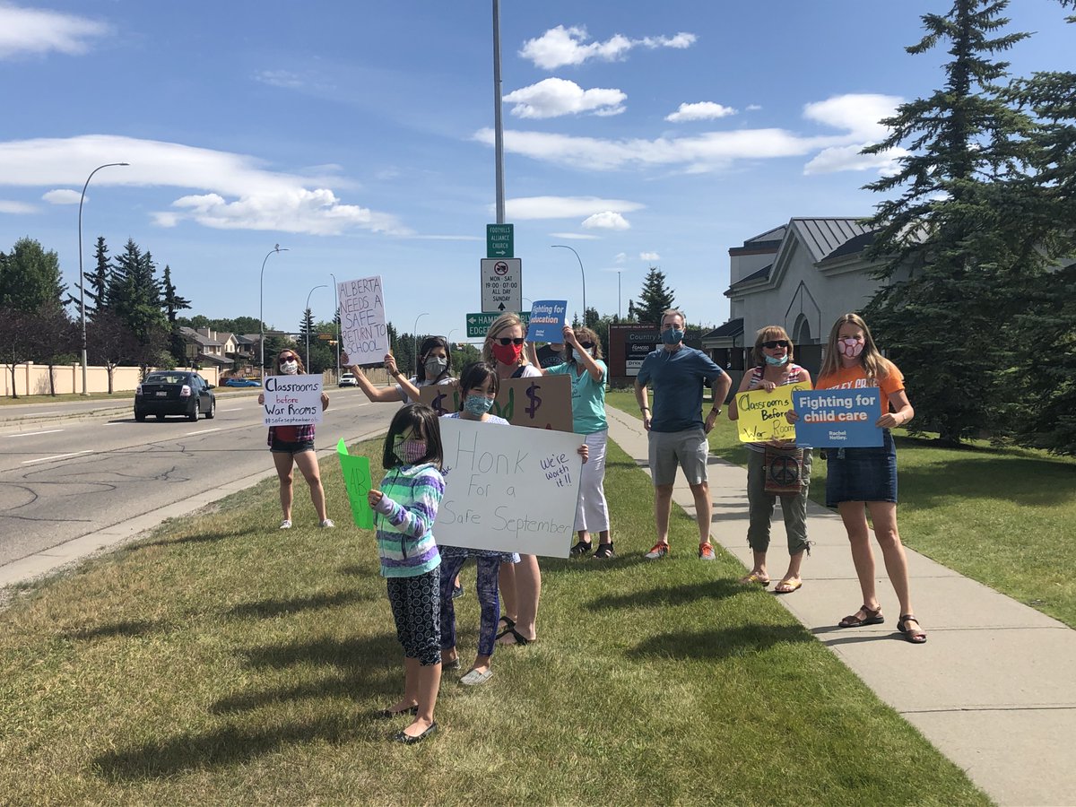 Chatted with protesters who shared their concerns about:-loosing their jobs as Educational Assistants-wanting the War room defunded-and wanting additional money put into safe education this fall-loosing their CPP #ableg  #SafeSeptemberAB 3/3