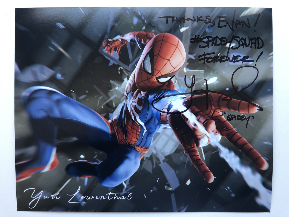 EvanFilarca's tweet image. THANK YOU SO MUCH for the lovely autographed #SpiderManPS4 print @YuriLowenthal! This game has brought me nothing but joy &amp;amp; wonder beyond belief. But out of everything, I’m beyond grateful in knowing that it gave me the greatest gift of all: a family. #SpideySquadForever 🕷🕸