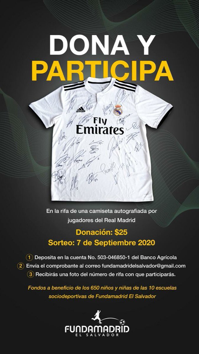 fundamadridsv's tweet photo. ¡CAMISA AUTOGRAFIADA POR JUGADORES DEL REAL MADRID!

Dona y entra en la rifa para poder ganarte una camisa autografiada por el equipo campeón de La Liga y mejor club del mundo😎 ¡No desaproveches esta oportunidad!
 
Valor: $25.00 💥 https://t.co/QVIfqQQoXh