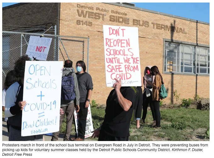  #Detroit teachers are not confident that the district can protect them adequately from coronavirus if they return to classrooms this fall. They are urging online learning & vote next week for a safety strike over returning to classrooms.  #StrikeForYourLife https://www.freep.com/story/news/education/2020/08/14/detroit-school-teachers-strike-vote-coronavirus/3373967001/