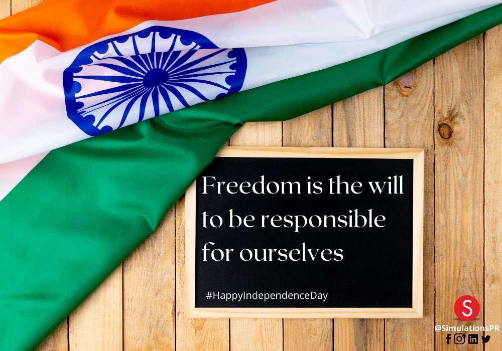 ShaileshGoyal's tweet photo. Freedom is the will to be responsible for ourselves
#HappyIndependenceDay #India #ResponsiblyIndependent #August15 #FreedomDay #SimulationsPR #Communication #PublicRelations #DigitalMarketing https://t.co/UDtZ19iyFN