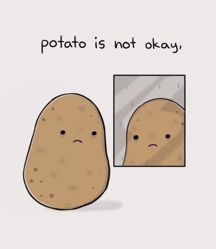 aintcherish's tweet photo. potato is not okay, but potato will smile anyway. https://t.co/LdbeYsMubG