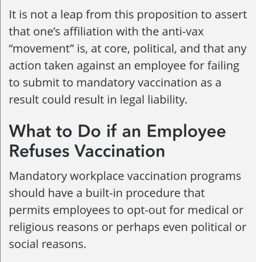 'How to Handle Employees Who Refuse Mandatory Vaccines'  https://news.bloomberglaw.com/daily-labor-report/insight-how-to-handle-employees-who-refuse-mandatory-vaccines