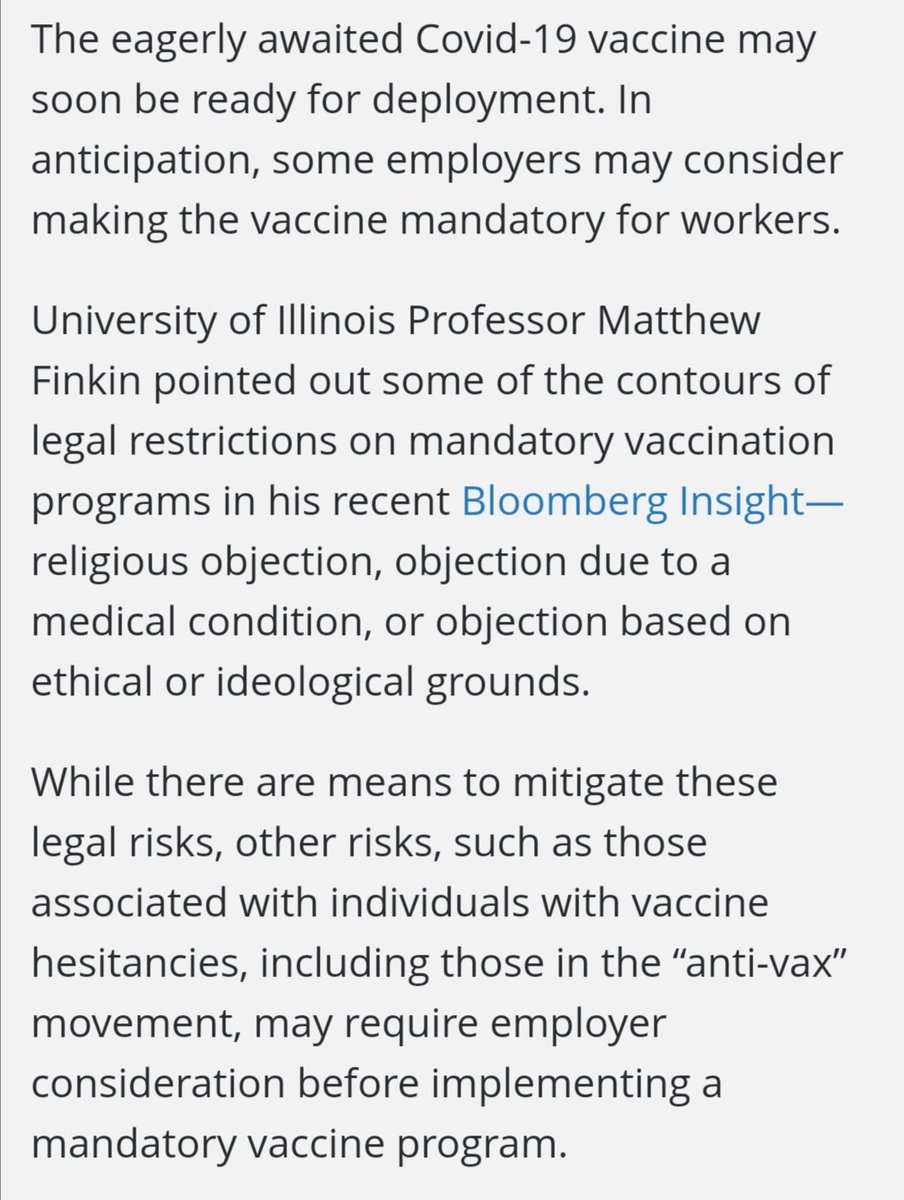 'How to Handle Employees Who Refuse Mandatory Vaccines'  https://news.bloomberglaw.com/daily-labor-report/insight-how-to-handle-employees-who-refuse-mandatory-vaccines