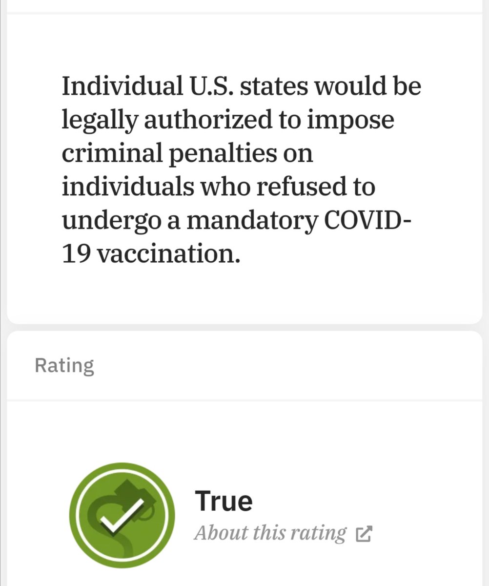Snopes confirms that it is true that states have legal authority to jail or fine people who refuse Covid vaccine in the USA: https://www.snopes.com/fact-check/states-fine-prison-covid-vaccine/