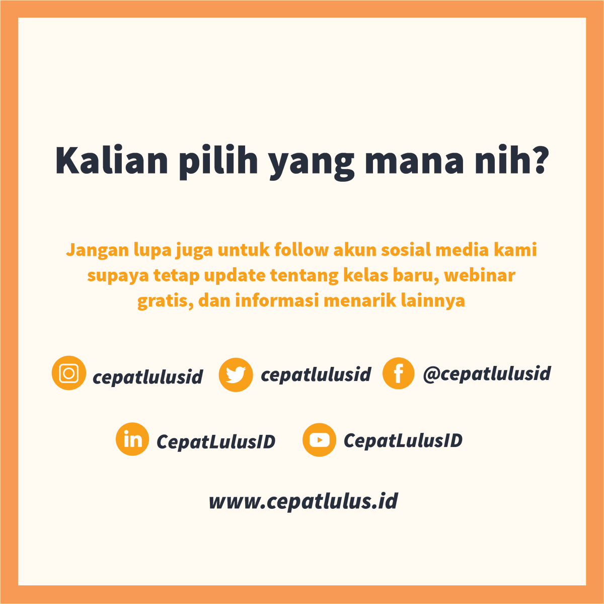 cepatlulusid's tweet photo. Share juga ke teman-teman kalian supaya weekend mereka semakin seru dan bisa #CerdasBersama #CepatLulusID
Source: Nakita
#tespsikologi #teskepribadian #weekendngapain #psikologi #kepribadian https://t.co/n1GZxgIRfu