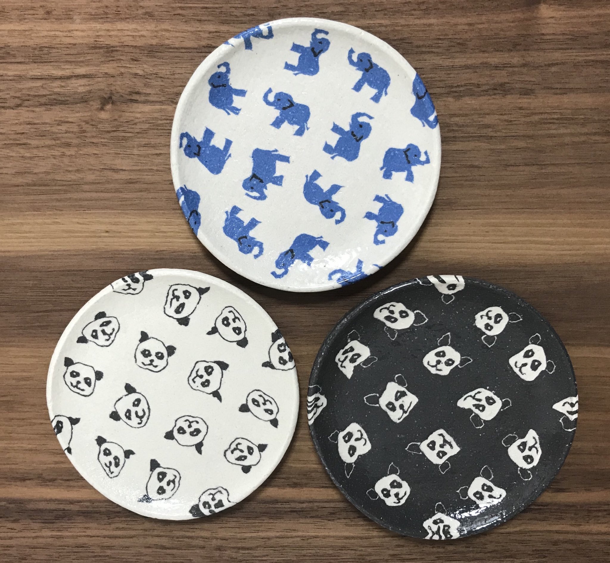 新品未使用　水野智路　パンダ　スクエア皿 水野智路さんの練り込みパンダ皿15〜16センチ