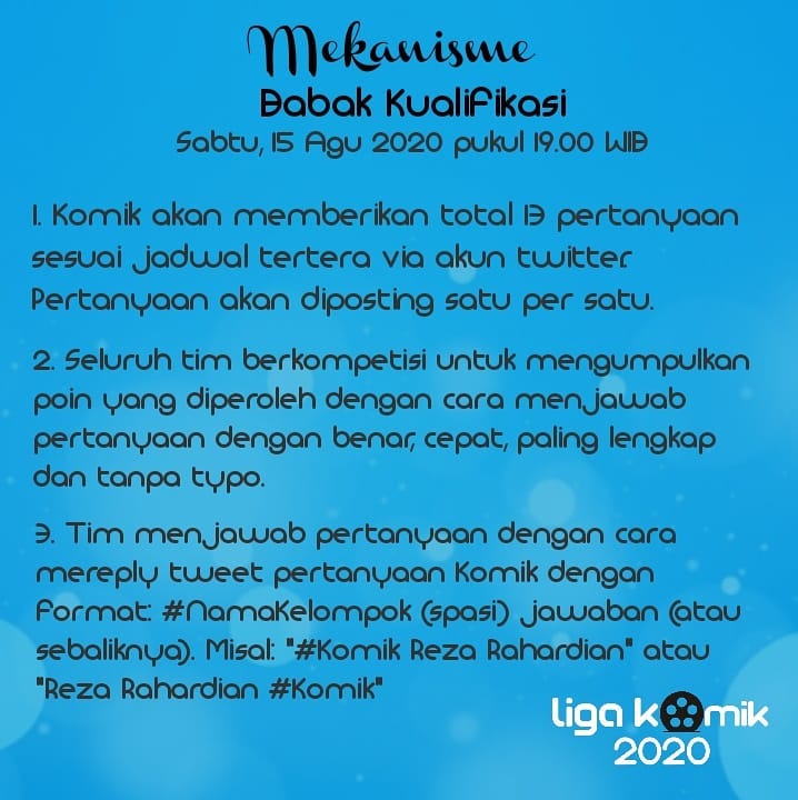 komik_ksiana's tweet photo. Hari ini babak kualifikasi dari #LigaKomik 2020 akan dimulai!

7 tim yang terdaftar akan bersaing satu sama lain demi melaju ke babak selanjutnya!

Untuk mengetahui bagaimana mekanisme pertandingannya, silakan buka gambar di bawah ini ya ^0^

#HutKomik #17anvirtual https://t.co/QPxMybDh9c