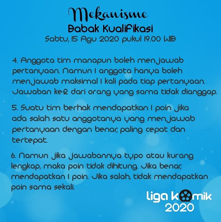 komik_ksiana's tweet photo. Hari ini babak kualifikasi dari #LigaKomik 2020 akan dimulai!

7 tim yang terdaftar akan bersaing satu sama lain demi melaju ke babak selanjutnya!

Untuk mengetahui bagaimana mekanisme pertandingannya, silakan buka gambar di bawah ini ya ^0^

#HutKomik #17anvirtual https://t.co/QPxMybDh9c