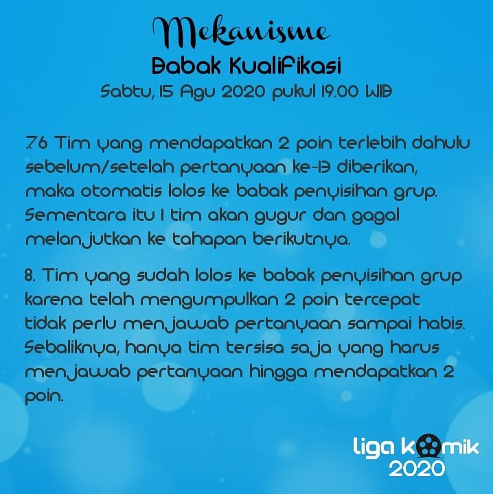 komik_ksiana's tweet photo. Hari ini babak kualifikasi dari #LigaKomik 2020 akan dimulai!

7 tim yang terdaftar akan bersaing satu sama lain demi melaju ke babak selanjutnya!

Untuk mengetahui bagaimana mekanisme pertandingannya, silakan buka gambar di bawah ini ya ^0^

#HutKomik #17anvirtual https://t.co/QPxMybDh9c