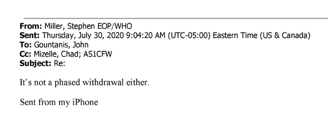 Kate Brown: The feds are withdrawing![someone gives her a talking-to]Kate Brown: Okay, it's a "phased withdrawal."Stephen Miller: