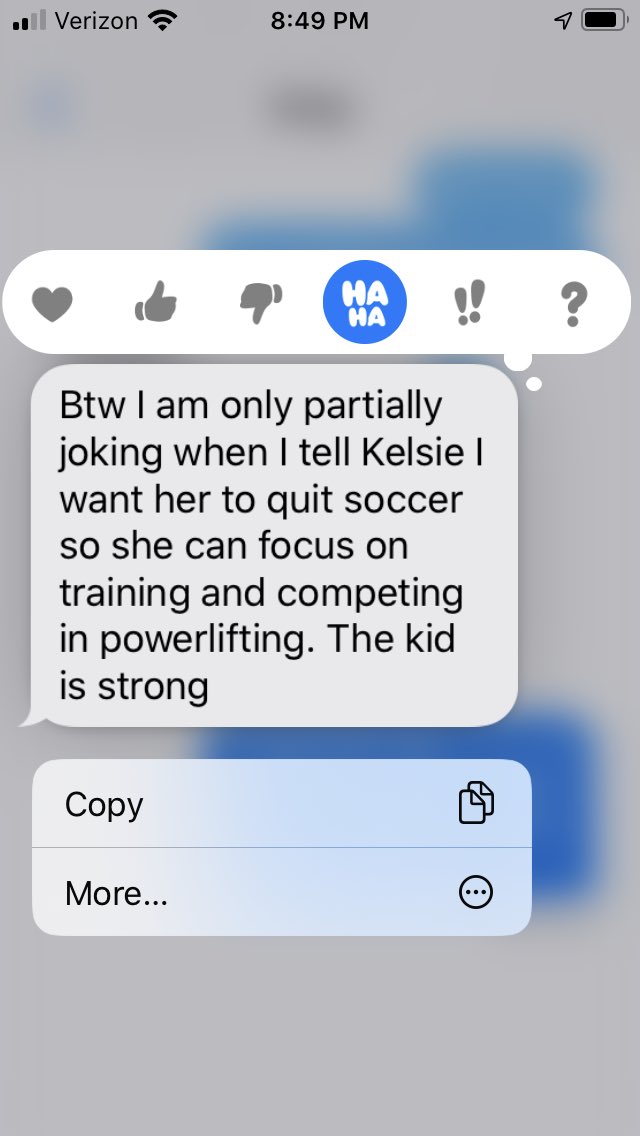 When you get this text from your daughter’s strength coach. Proud parent moment as she’s putting in the work. 💪🏼⚽️