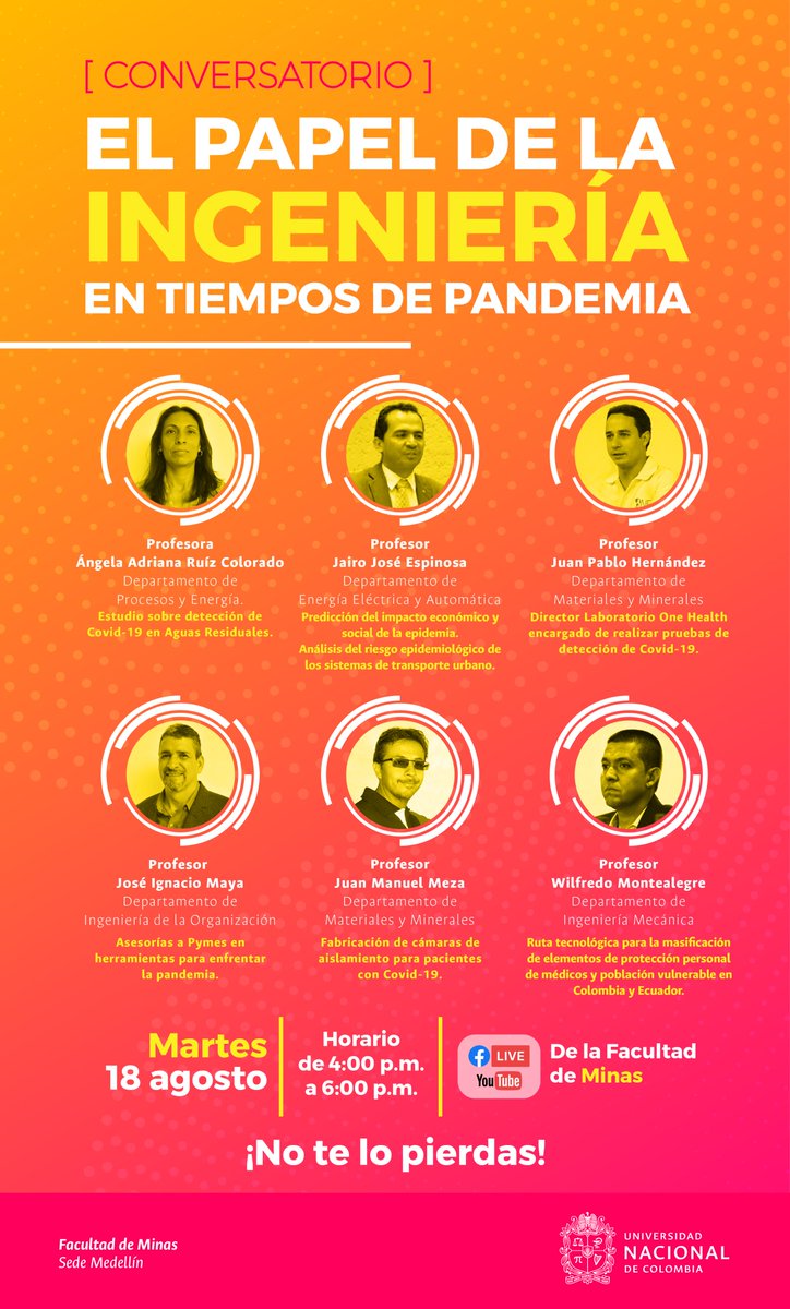 fminas's tweet photo. 📢Con motivo de la celebración del Día del Ingeniero, hablaremos del papel que ha cumplido la ingeniería en la solución de dificultades generadas para la atención de pacientes con COVID-19 y en general, del rol de la ingeniería de la Facultad de Minas en el desarrollo de país.⚒️ https://t.co/fjgiDKce6k