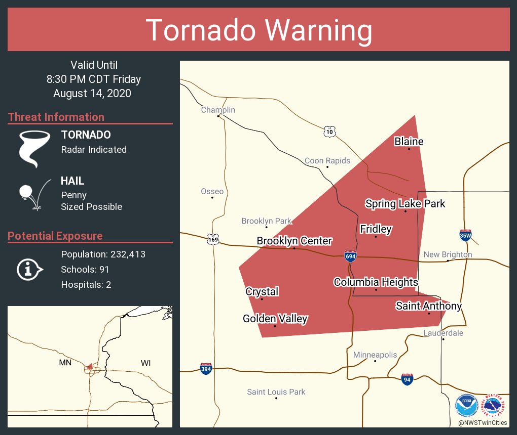 NWStornado: 🌪️⚠️ Tornado Warning continues for Blaine MN, Brooklyn Center MN, Fridley MN until 8:30 PM CDT