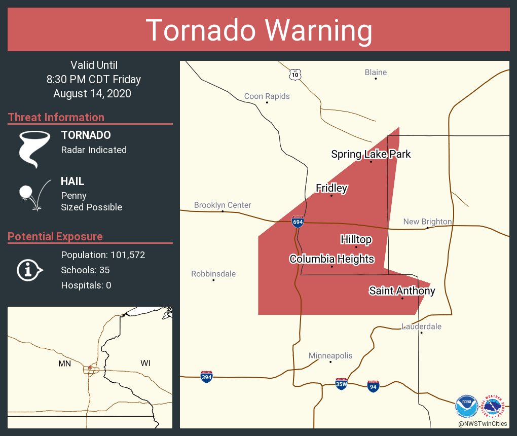 NWStornado: 🌪️⚠️ Tornado Warning continues for Fridley MN, Columbia Heights MN, Saint Anthony MN until 8:30 PM CDT