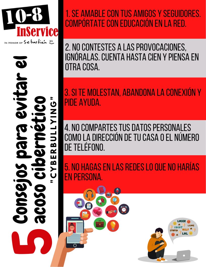 10_8InService's tweet image. 5 Consejos para evitar el Acoso Cibernético #NOBullying #NoCyberbullying #NoSuicidioAdolescentes