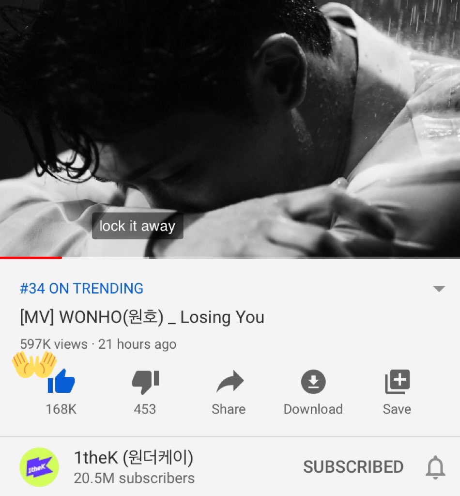 [STREAMING] Don’t forget to continue streaming the Losing You MV!!! We are super close to 1M views on @official__wonho’s channel!!! Current view count: Wonho channel - 720k views 1TheK - 597k views In total that’s 1.3 Million views!!! Keep going!! 💙