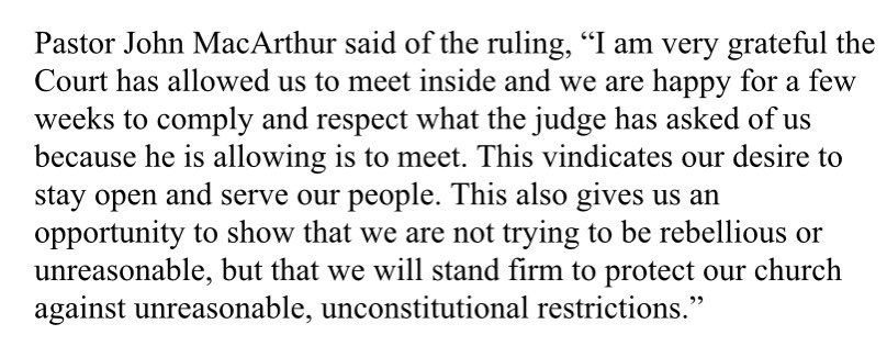realJennaEllis's tweet photo. IMPORTANT from Pastor @johnmacarthur in response to today’s court order. ⬇️ #ChurchIsEssential https://t.co/0Agoyyip9s