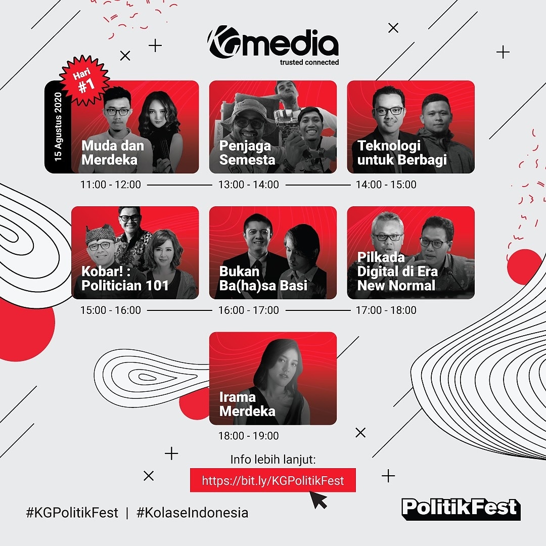 kompascom's tweet photo. Halo, Teman Sebangsa!

Siap enggak nih buat hari pertama dari politainment pertama di Indonesia dan jadi anak muda yang #PeduliPolitik? Catat jadwal program hari ini ya! Buat kepoin tiap programnya, cek di sini: https://t.co/aN5A0BlFrv.

#KGPolitikFest
#KolaseIndonesia https://t.co/0vtPu4NjdO