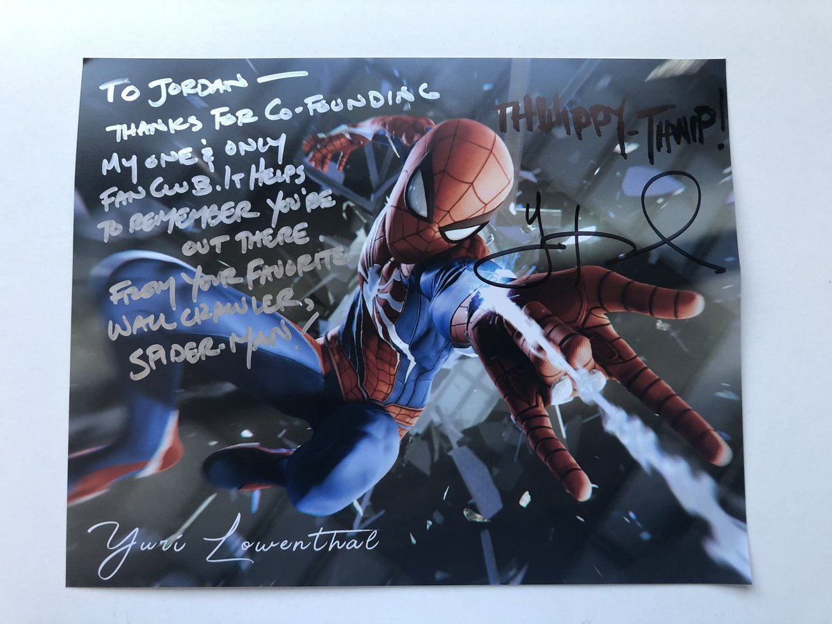 SpideyVigilante's tweet image. LOVE THIS SO MUCH! Big thank you   @YuriLowenthal for signing this incredible print. The quote written is a word play on the quote said about the #SpideySquad pin the game. This game has done wonders for me &amp;amp; Squad is a huge part of it! #SpideySquadForever! #SpiderManPS4