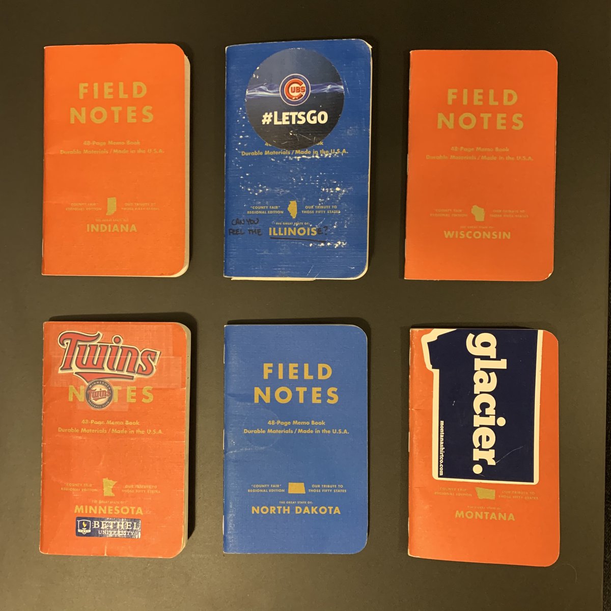 Day 2 of the trip saw OH, IN, IL, WI, and MN. Of course, IL is the  @FieldNotesBrand HQ - I stopped in to see the fine folks there, and came away with good wishes and a dated Chicago FN edition! A couple days in MN w/ family and a  @Twins game before heading to ND.