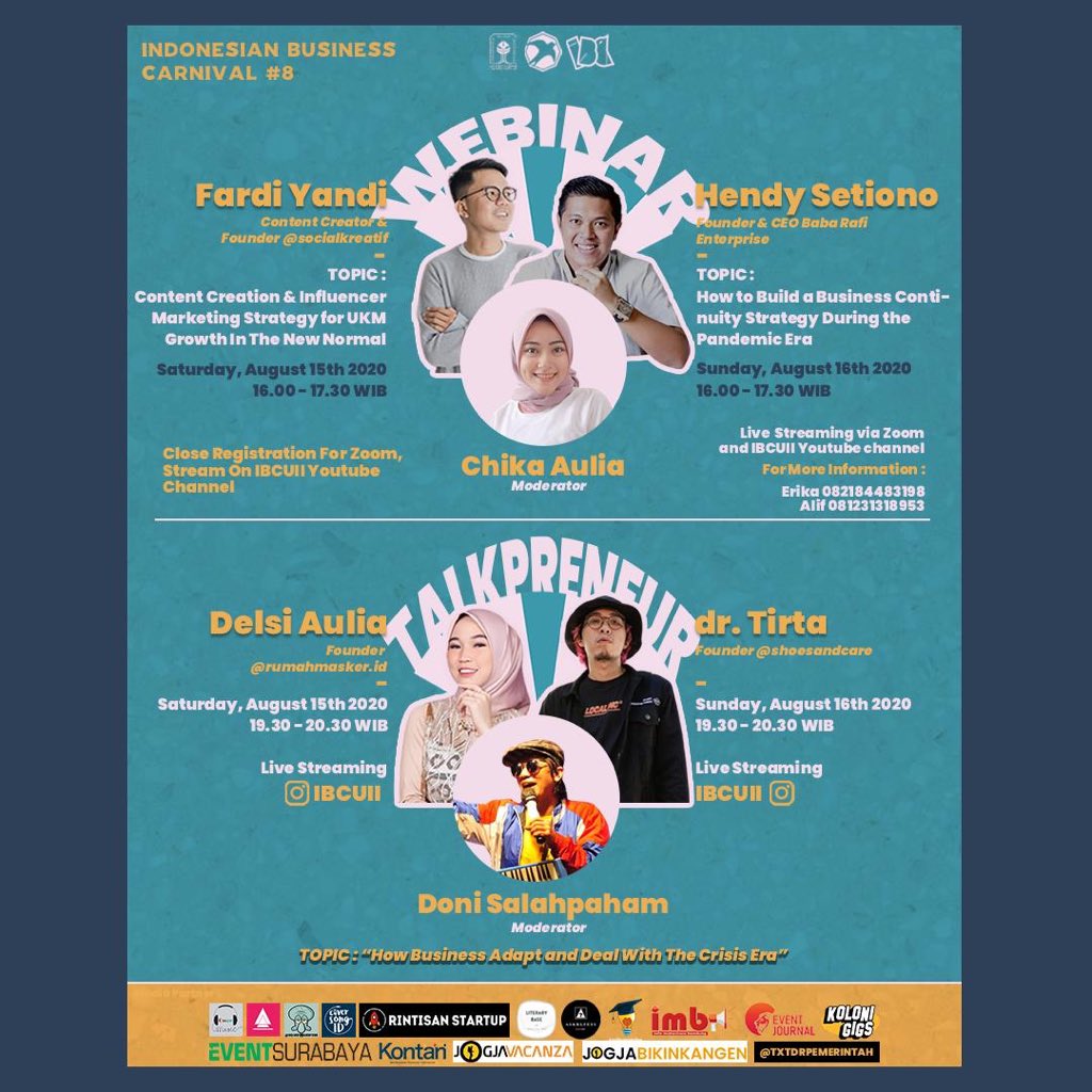 ibcuii's tweet photo. TODAY IS THE DAY!!!
Our slot of webinar on zoom is full, but don't worry you can access on our IBC UII youtube channel and turn on the notification on our instagram @ibcuii, so you don't be missed for our talkpreneur session on Instagram Live Streaming!

#WEBINAR #TALKPRENEUR https://t.co/gjDRwW8Rbb