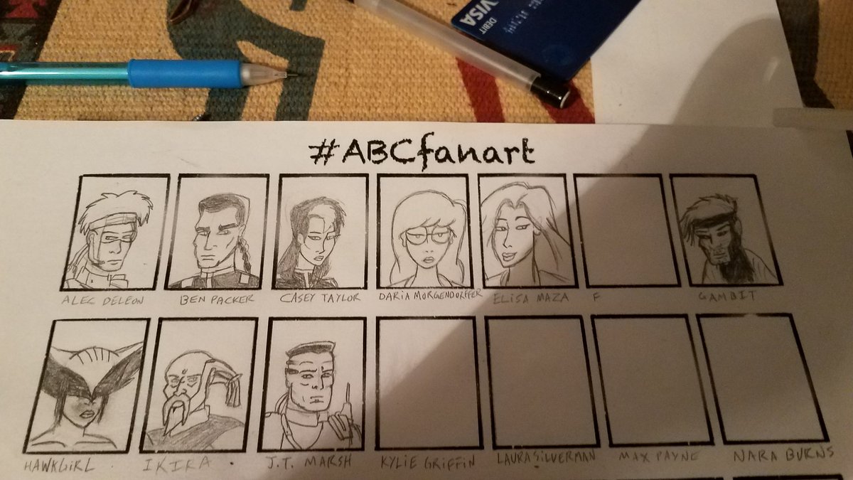 JaneLaneFanboy's tweet photo. #ABCfanart I did so far. Still have more to do. My apologies that I messed up Hawkgirl.

G - Gambit (Marvel)
H - Hawkgirl (DC)
I - Ikira (Xyber 9: New Dawn)
J - J.T. Marsh (Exosquad)

#xmen #gambit #hawkgirl #justiceleague #ikira #xyber9newdawn #jtmarsh #exosquad https://t.co/ThU5RGC5zc