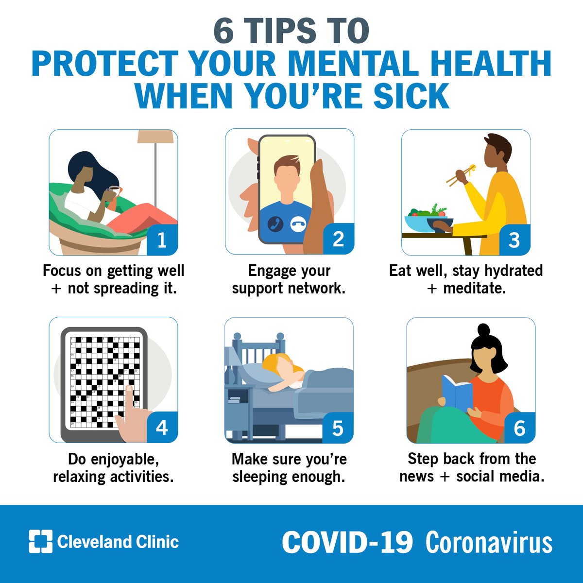 ClevelandClinic's tweet photo. Ways to keep anxiety and sadness from creeping in while you recover from COVID-19: https://t.co/jL9zWbwtci https://t.co/bcxecfSgjU