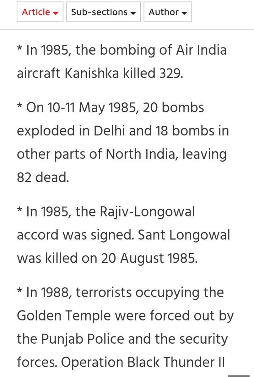 Khαlistan activities got intensified in different parts of India & it also triggered activities abroadAir India flight frm Canada to India was blown up mid air, killing 329 ppl. Extrεmist activities continued till mid 90'sToday same Congress is preaching about peace & harmony