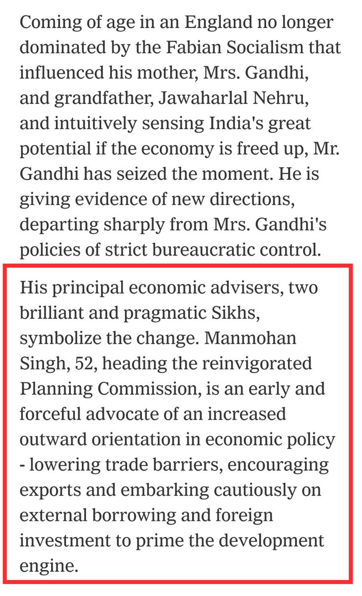 1985Whn Rajiv went to US, he not only traded Warren Anderson but also he met all economist frm US to make an ambitious plan for Liberalisation wid his 2 young economic advisors Manmohan Singh & Montek Singh AhluwaliaMuch similar to Rahul flirting wid RRR & Arvind Subramanian