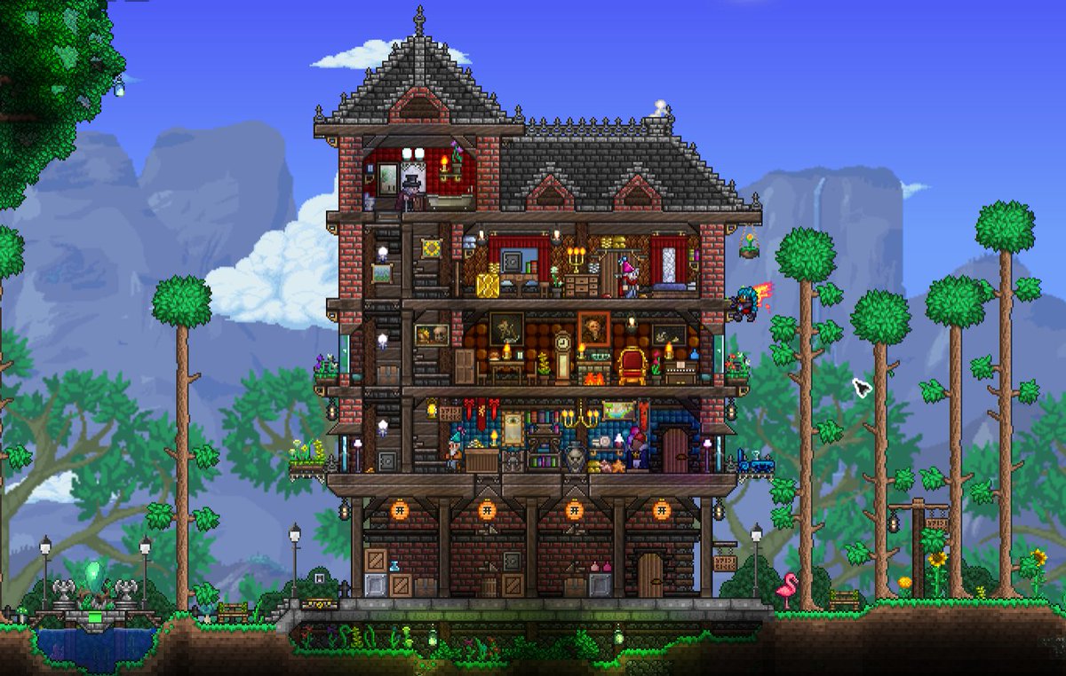 I have started a new Terraria world, because i felt like it, so I shall now do a thread of the various builds on the old one, because I am a proud of them and also a sucker for attention. To begin with: Guidewood General Goods, Proprietor Kristian Merchant!