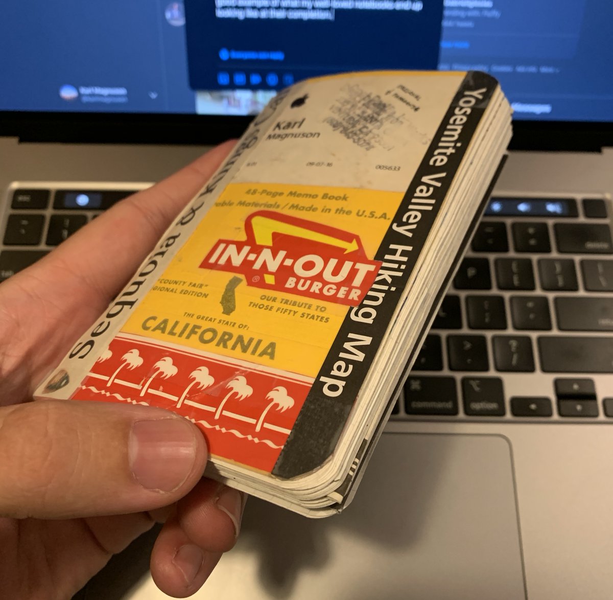 See my CA  @FieldNotesBrand - it is adorned with markings of the trip and it is thiiiiick with content. This is a pretty good example of what my well-loved notebooks end up looking like at their completion.