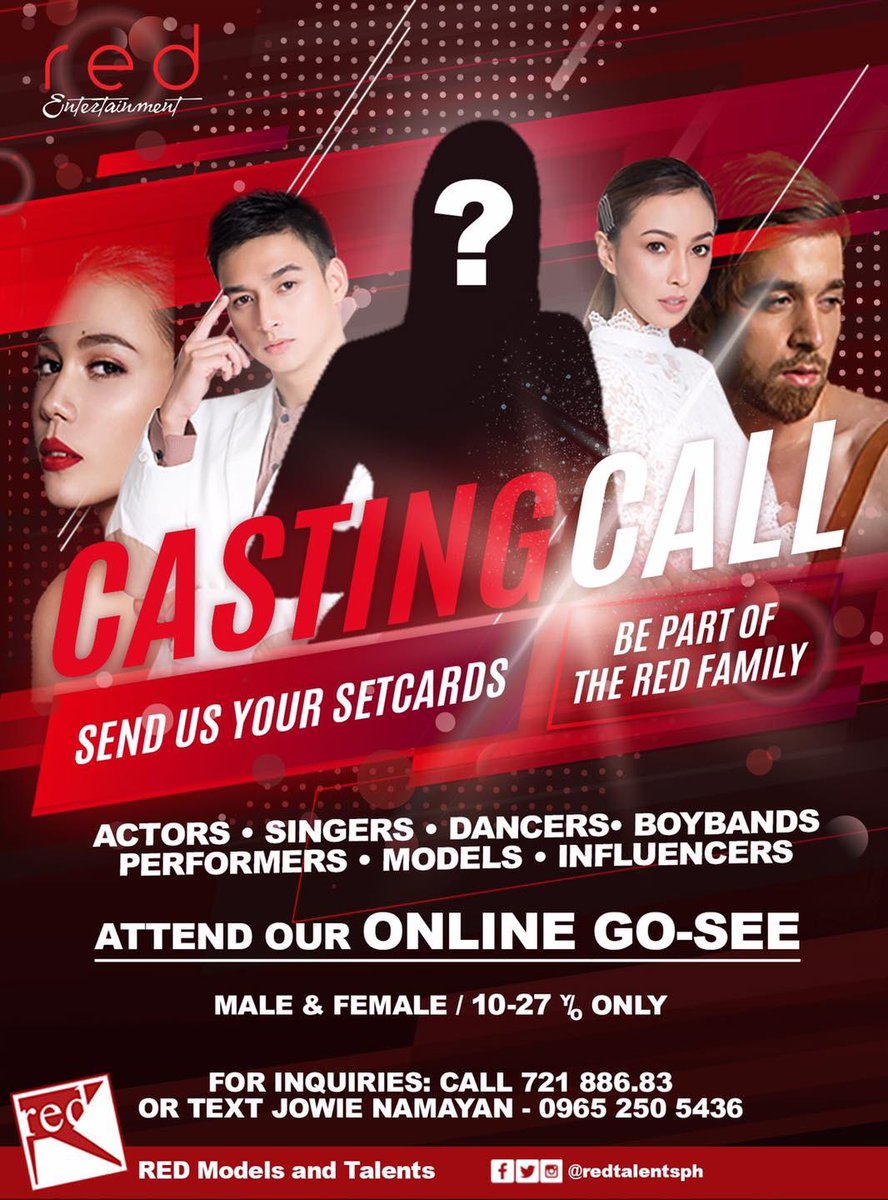 markmodelsph's tweet photo. ‼️C A S T I N G. C A L L‼️

DM us your set card 

And have a chance to be part of RED Family 

#REDTalents 
#REDModels 
#REDInfluencers 
#REDModelsAndTalents https://t.co/4sW5Jl9GPz