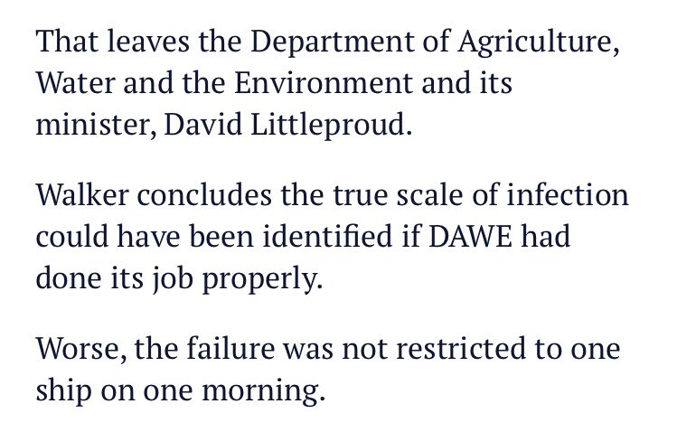 16. Misplaced media focus on ABF re Fed role in  #RubyPrincess debacle. DAMNING FINDINGS ON DERILICTION OF DUTY by DAWE (dept of agriculture, water & environment) responsible for human health quarantine since Oz Quarantine Service abolished.  @D_LittleproudMP Minister response?