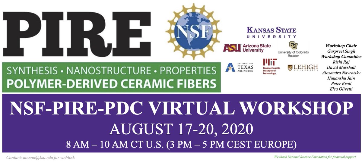 Our third annual <a href="/NSF/">U.S. National Science Foundation</a> #PIRE (virtual) workshop is next week. <a href="/KStateNews/">K-State Today</a> is the lead institution (6 #US universities &amp; 3 national labs) on this international effort (5 countries, 10 univ &amp; 3 research institutes from abroad) #aerospace #nanodomains #polymers #CMCs #NSFfunded