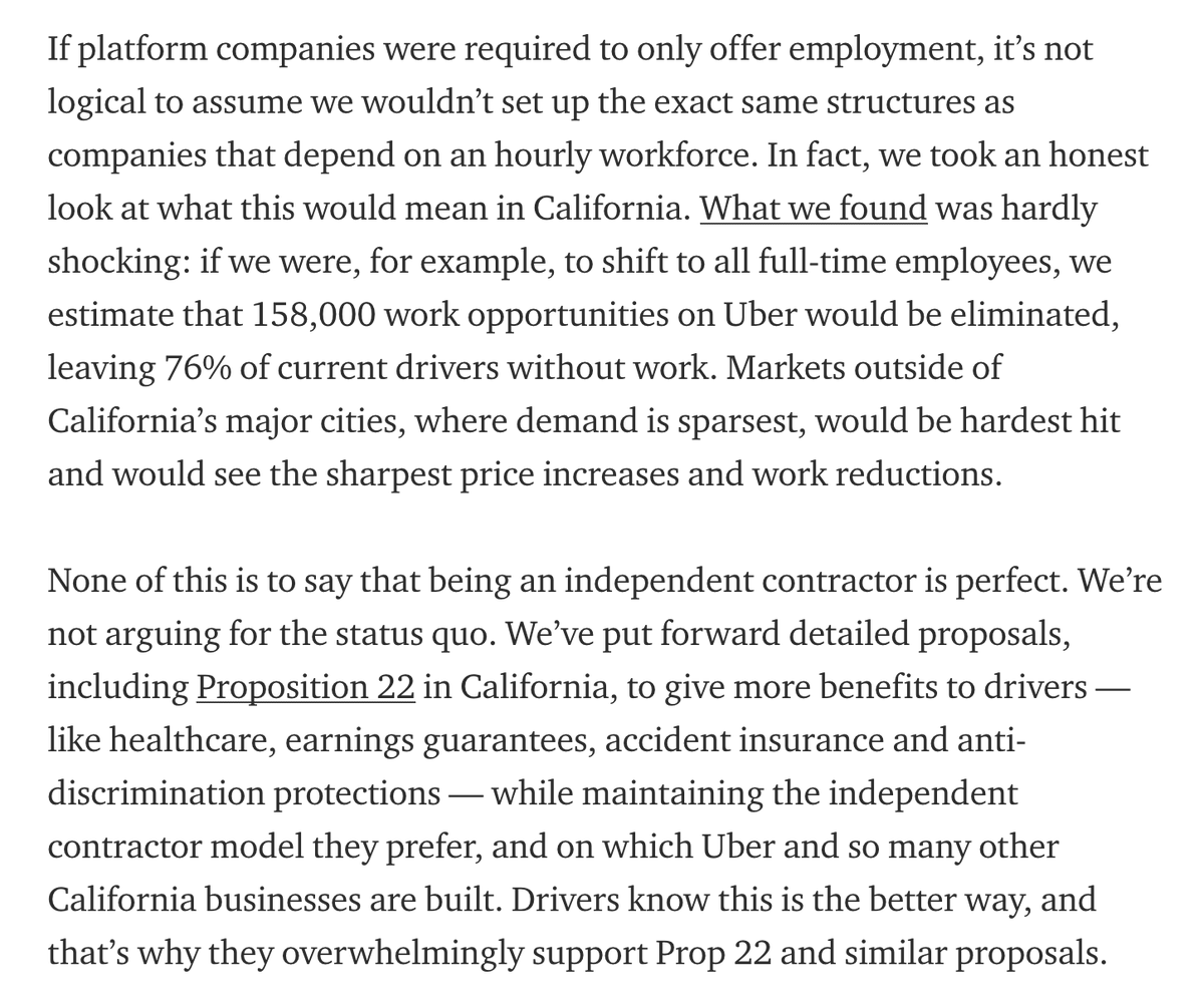 Again, this isn’t true. Uber overhired not to provide MORE drivers with incomes/jobs but to SUPPRESS fares & wages. Uber’s proposals protect the overhiring without exploding labor costs. They care about their ability to sell a profitability narrative, not protecting drivers. 8/9