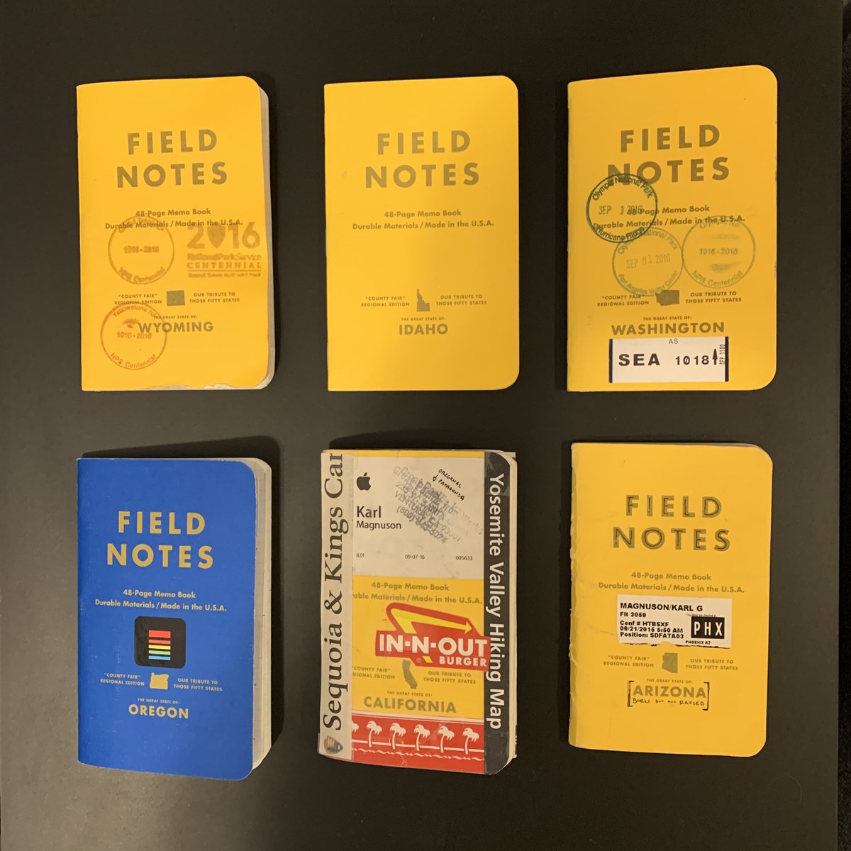 From CA to AZ (remember this was all from that one set of FN! A lot of ground to cover!) I typically take a picture of each CF  @FieldNotesBrand notebook in the state - here's AZ for an example.  https://www.instagram.com/p/BL467h9DWwz/&nbsp;
