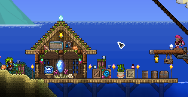 at the nearby dock, the HMS Party, which has uh... seen some better days. the figurehead looks a little familiar, huh? :P also weirdly proud of this lil fishing shack