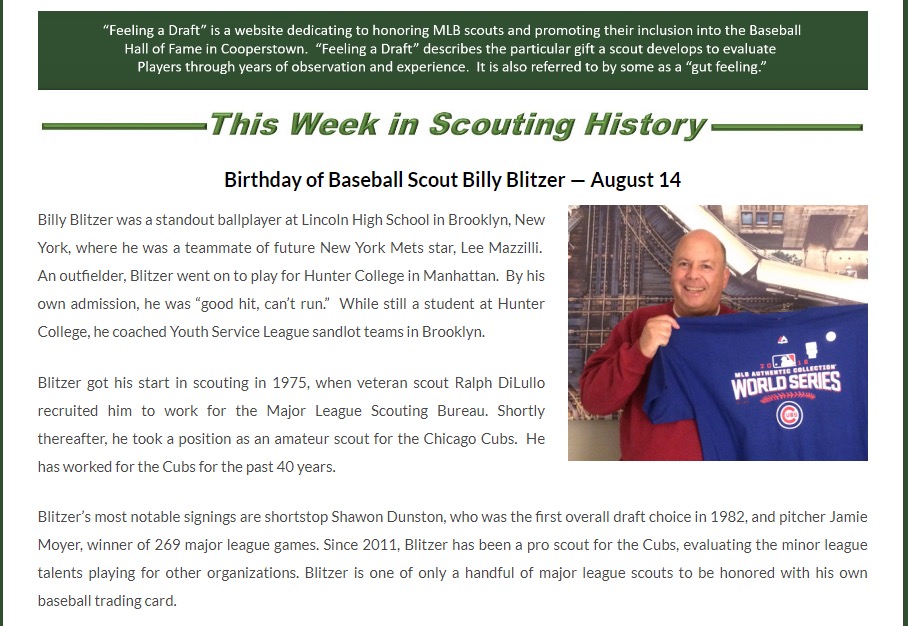 nyproscouts's tweet photo. It’s @bbcubsscout birthday 🎂🎁 🎉 check out this shoutout from #feelingadraft and check slide ✌️for some #billyblitzer trivia. Drop answers in the comments.

#BaseBall #nyproscouts #showushowyoubaseball #cubs #chicago #newyork #flythew #2016worldseries #WhereStoriesPlay https://t.co/iuswH8WjDi