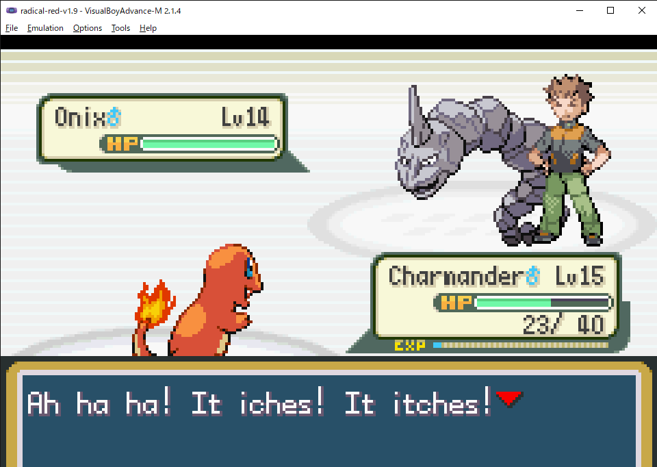 Tt5074 Pokemon Radical Red タケシ 手持ちポケモンはイシツブテ ロコン イワーク イシツブテのrock Throwとロコンのconfuse Rayが強くて2回負けた ショップでcharti Berryが買えるけどヒトカゲではきつい Pokemon Radical Redは難度高めらしいから