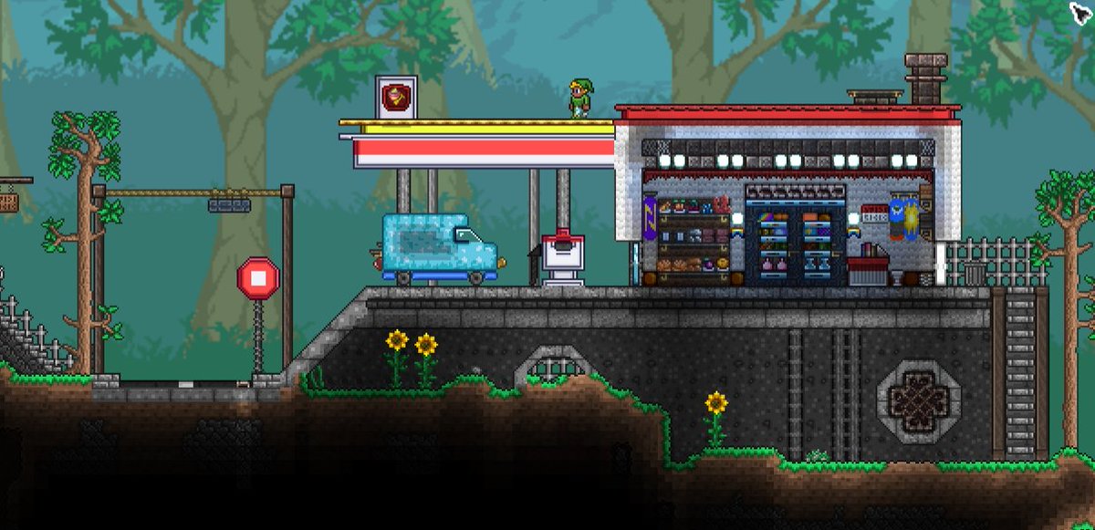 and next door the creation which made me get off my ass and make this thread, purely so i could show it off: the local Sand Station & convenience store, because I did not want to make another medieval shop