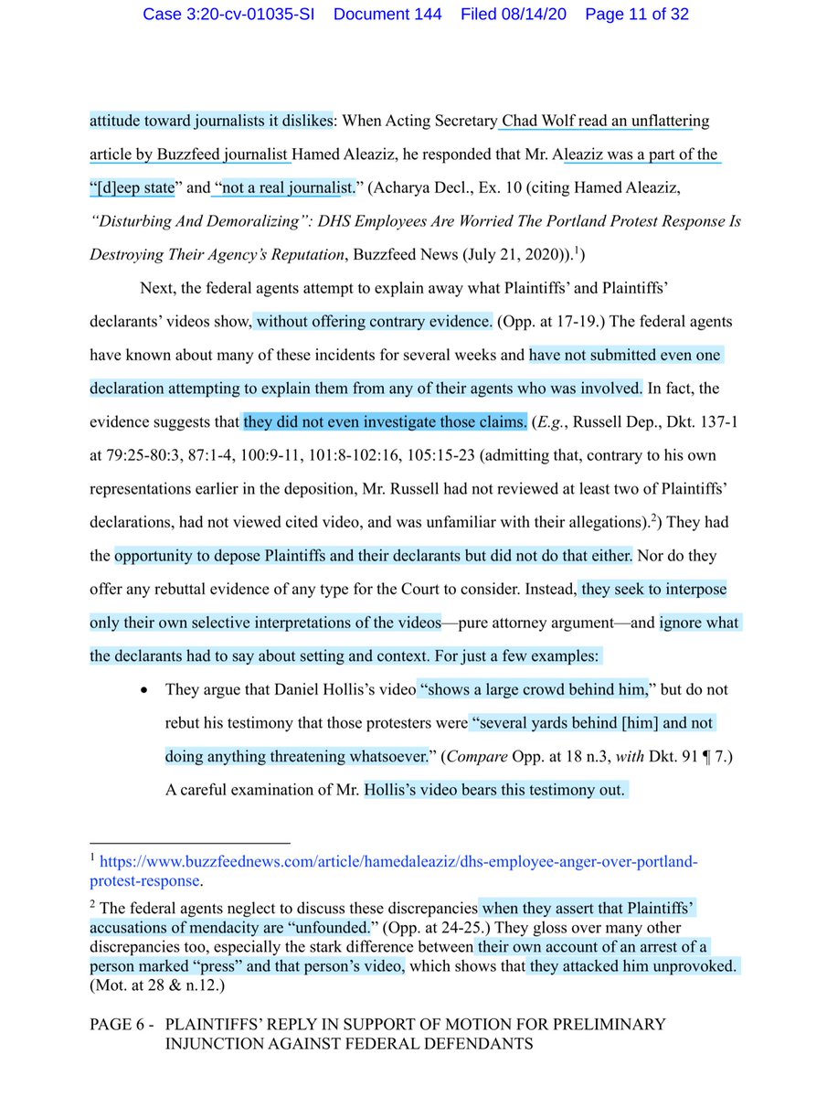 If you know WHO Mr Kerlikowske is then you’d understand the perniciousness of the Defendants.-plaintiffs offered 30+ declarations-supporting videos/photos-Govt didn’t contest any of the facts in any declaration. As previously noted the Govt reply sloppy https://ecf.ord.uscourts.gov/doc1/15107645167?caseid=153126