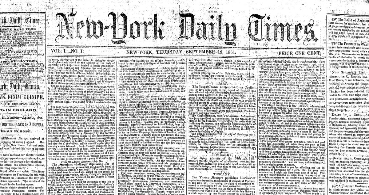11/65On Sep 14, 1857, the paper dropped Daily to become New-York Times (the hyphen wouldn't drop until Dec 1, 1896). Henry Lehman had already died of yellow fever and Bertha and Julius married by then. The following year, the Ochs had a boy. They named him Adolph.