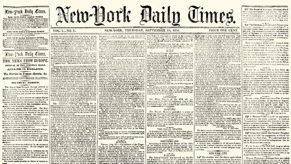 10/65It was during this time that two Yankees, Henry Jarvis Raymond and George Jones, pooled in to launch a newspaper business named Raymond, Jones & Company. They named the paper New-York Daily Times and sold it for a penny a copy. That's about 30 cents in today's money.