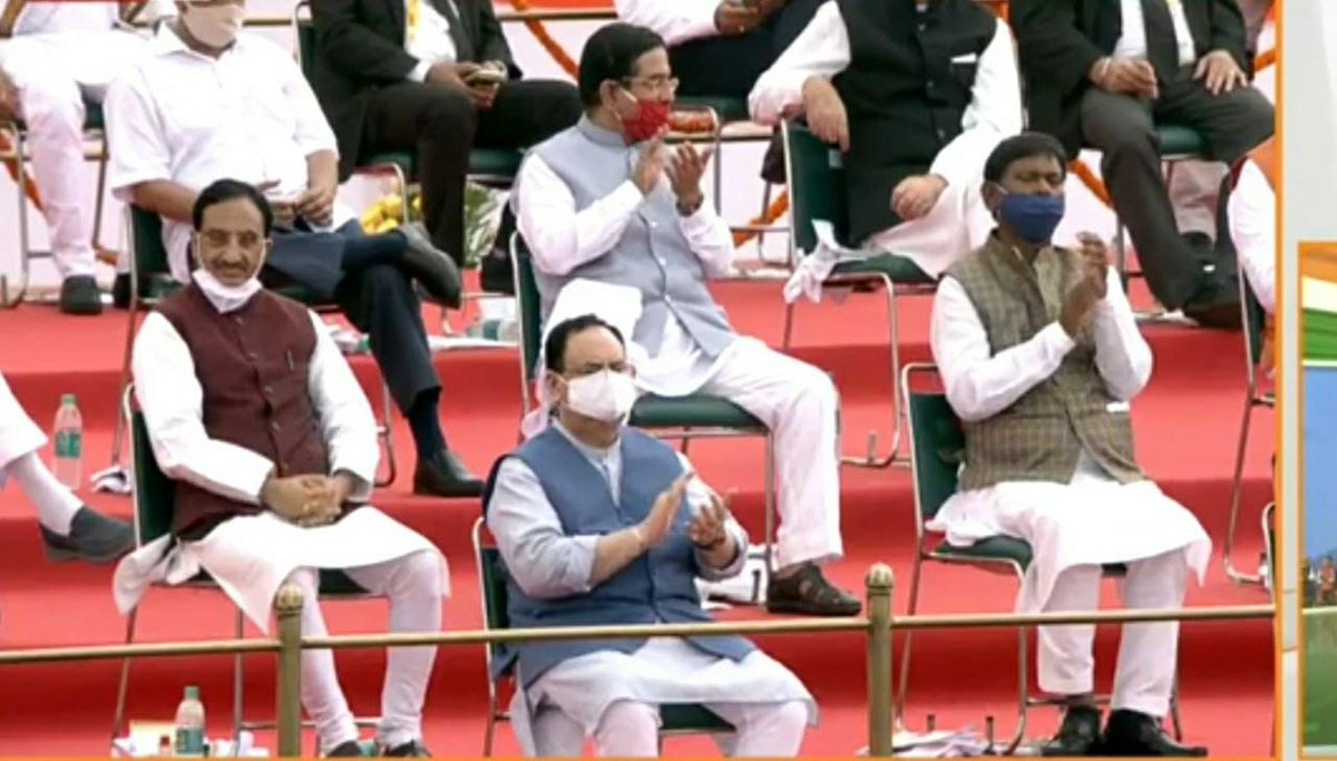 DrAsh_Mahendra's tweet photo. If minister can't wear mask for 1hr. How can we expect students wearing mask for 5hr. hr.#IndependenceFromExamsInCovid 
#SCposponeJEEandNEET https://t.co/aCeRk5EAu7