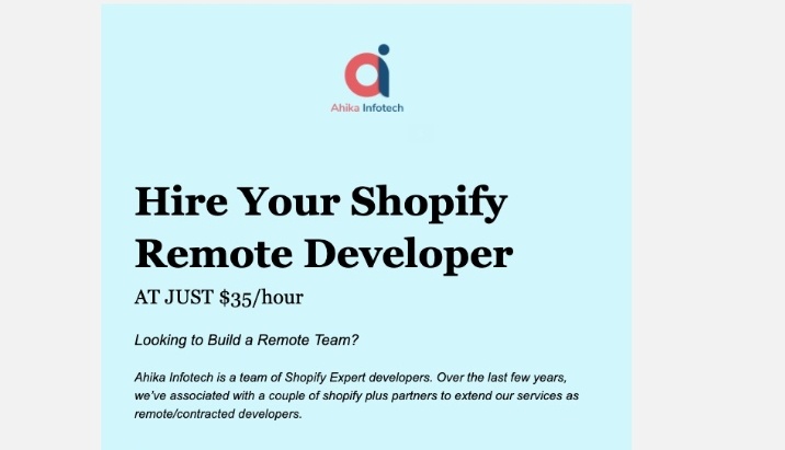 AhikaLtd's tweet image. Hire your shopify remote developer and reach out to your targeted goals.

AT JUST $35/HOUR

Want to know more about Ahika connect with us at support@ahikainfotech.com
#shopifystore
#shopifywebdevelopment
#remotedeveloper
#shopify