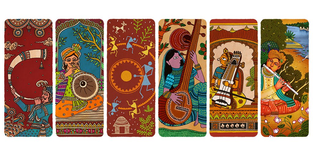 GoogleIndia's tweet photo. As India marks its 74th year of independence, today’s #GoogleDoodle is a celebration of the diversity of Indian art and culture 🎺🪕🎼

Dive into the details of today’s artwork ➡️ https://t.co/uIwqDqSU8E

#IndependenceDay https://t.co/WldtAkSjjM