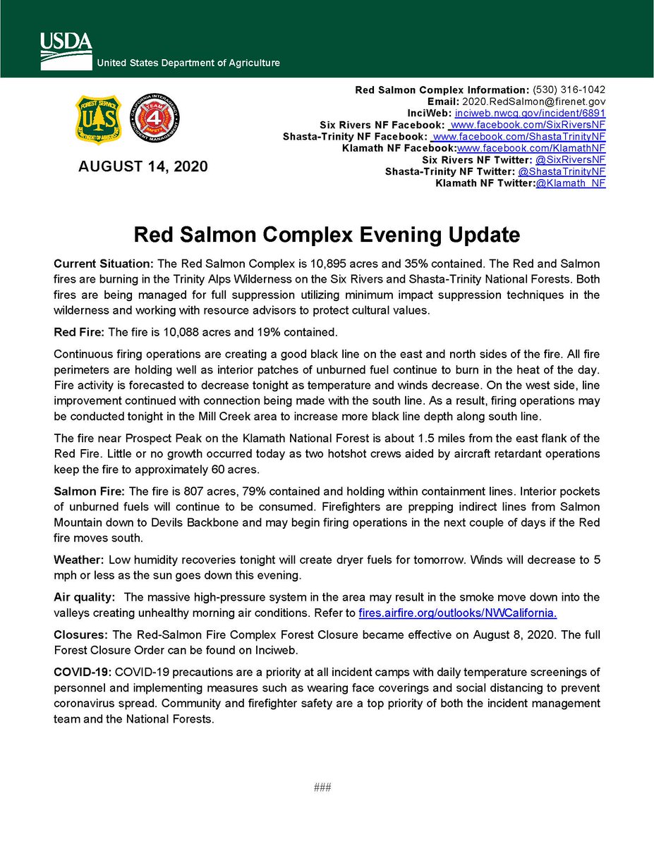 ShastaTrinityNF's tweet image. #RedSalmonComplex PM Update for 08.14.2020