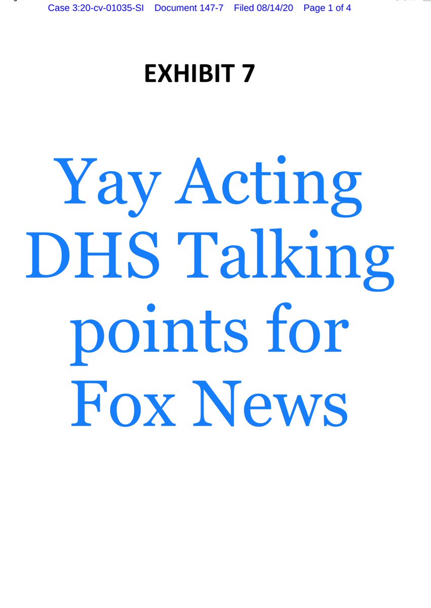 Yes because reading  @DHS_Wolf media memorandum (Exhibit 7) is - exactly what most of us would expect. But I kind of wonder did  @FoxNews come up with this propaganda or did it originate from the White House vís-a-vís Stephen Miller https://ecf.ord.uscourts.gov/doc1/15117645203